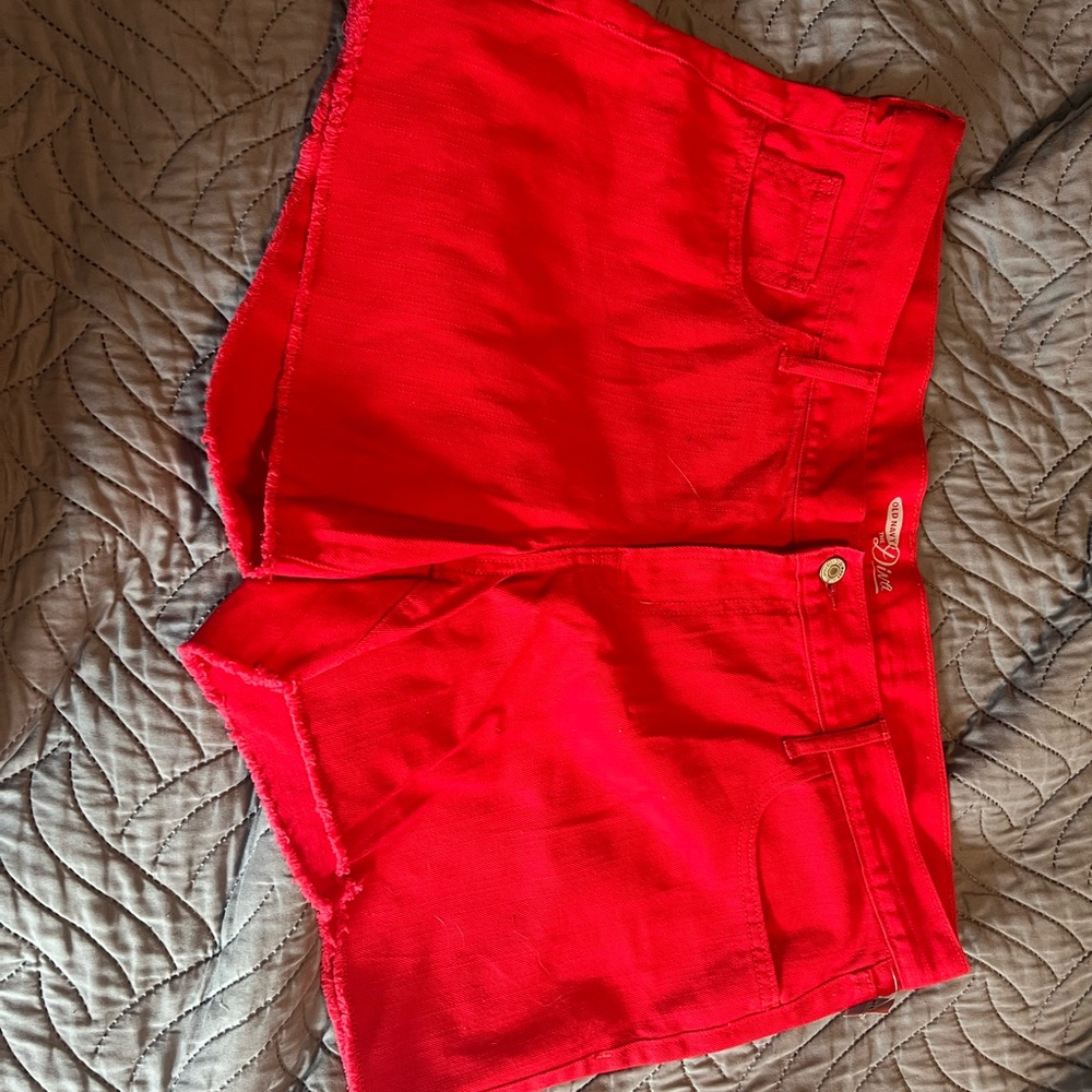 red cut off apple of my eye Diva Denim shorts